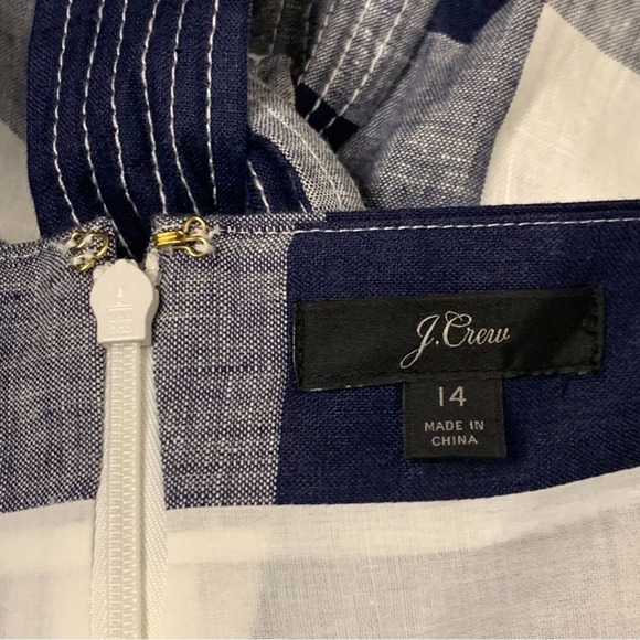 New J. Crew Gingham Beauchamps Linen Spaghetti Strap Jumpsuit In Navy Ivory $128 - Picture 7 of 8